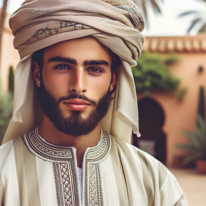 Young Moroccan Man in Traditional Jalaba - Stock Photo