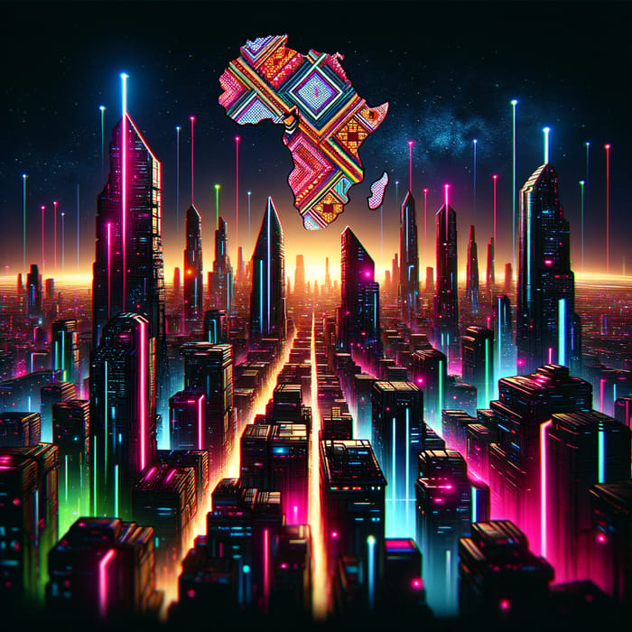 Vibrant African Cyberpunk Cityscape - Neon Nights