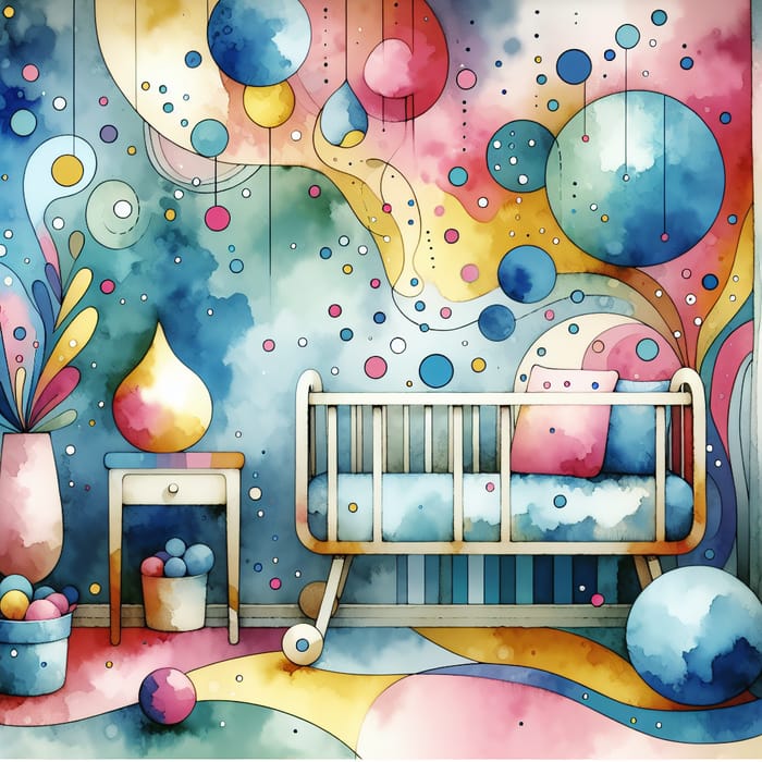 Dreamy Baby Room in Watercolor with Pastel Colors