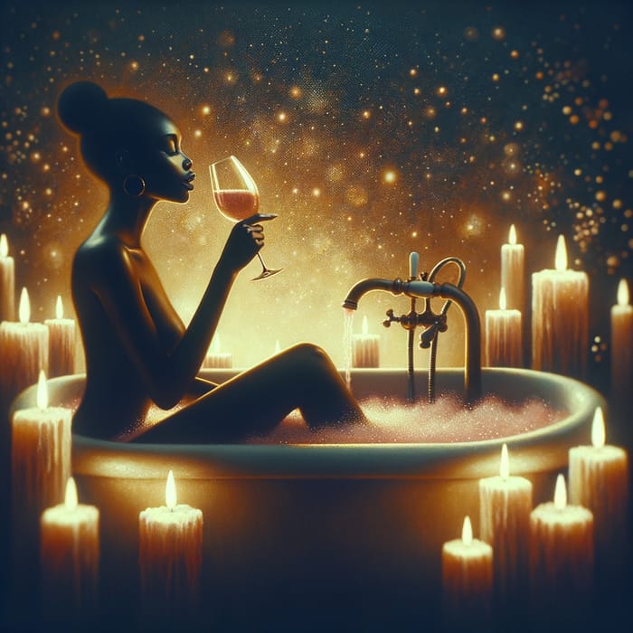 Elegant Self-Care: Abstract Black Woman Relaxing in Bath