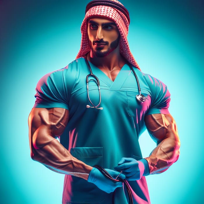 Muscular Middle-Eastern Doctor | Strength & Dedication in Dynamic Lighting