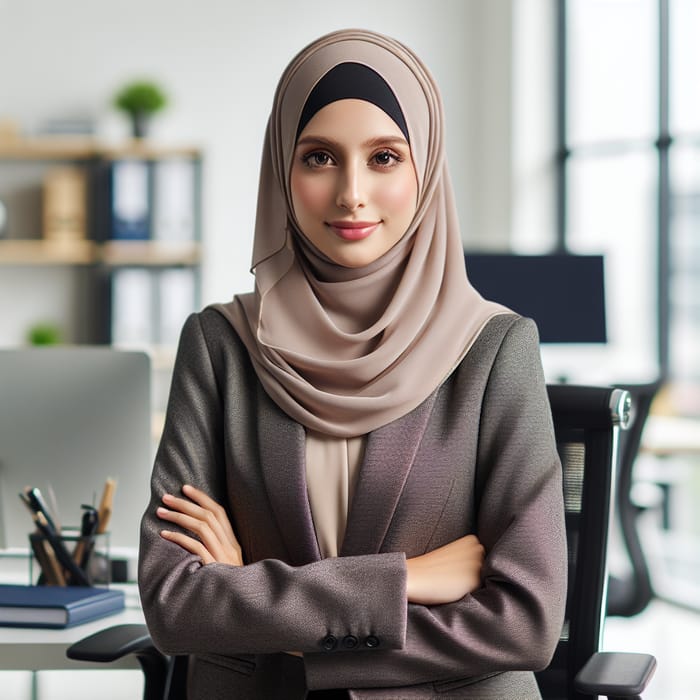 Professional Office Portrait: Woman in Hijab with Corporate Ambiance