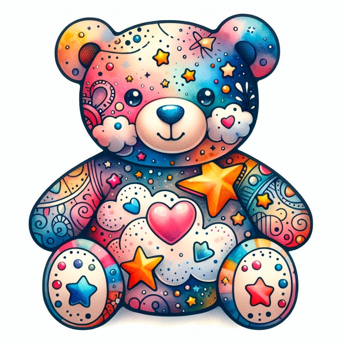 Whimsical Teddy Bear Watercolor Tattoo for Kids