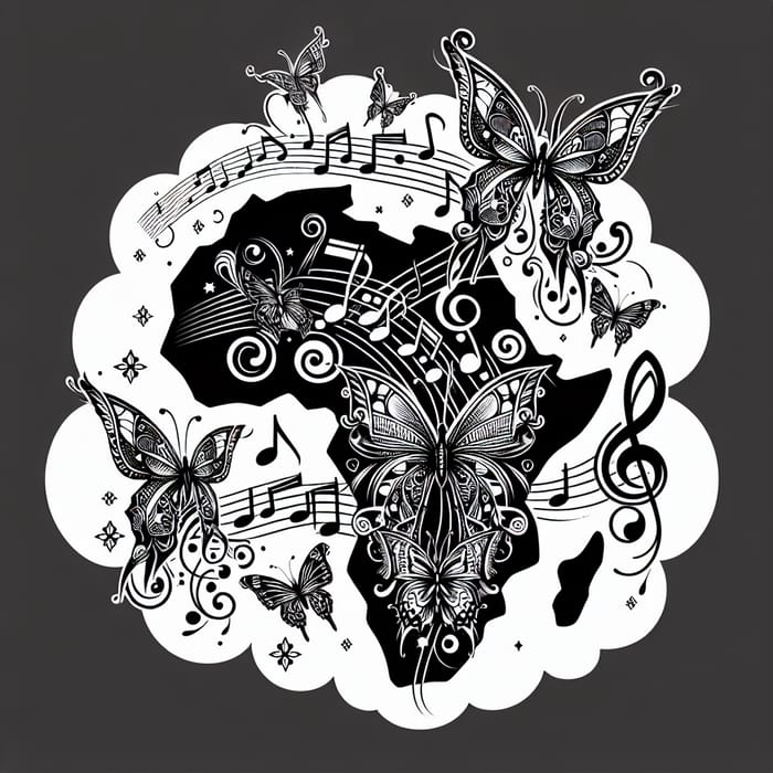 Unique Tattoo Design with Butterflies, Music Notes, and African Influence