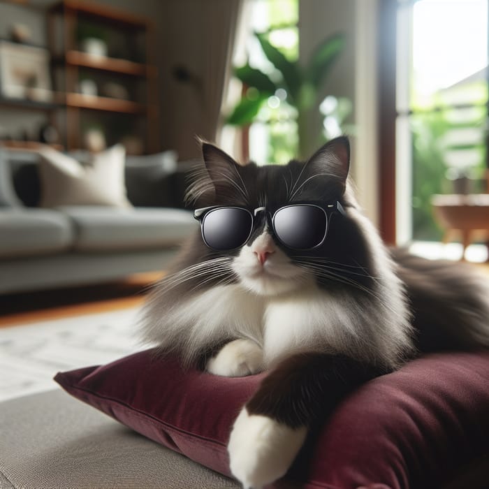 Cool Cat | Captivating Black & White Feline with Sunglasses