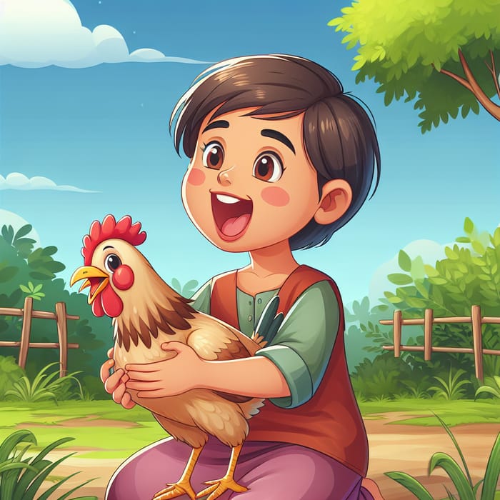 Child Singing Joyfully with a Chicken