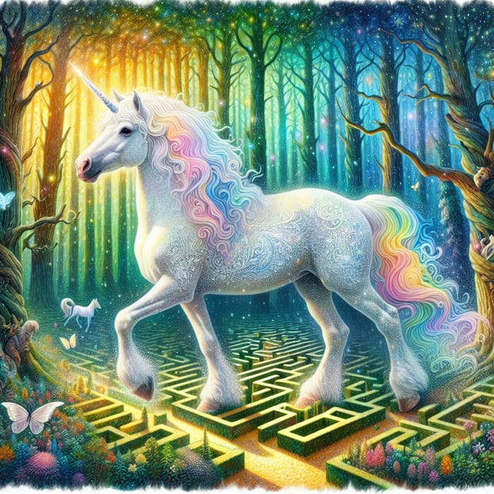 Sparkles' Enchanted Journey: Mystical Unicorn in Forest Maze