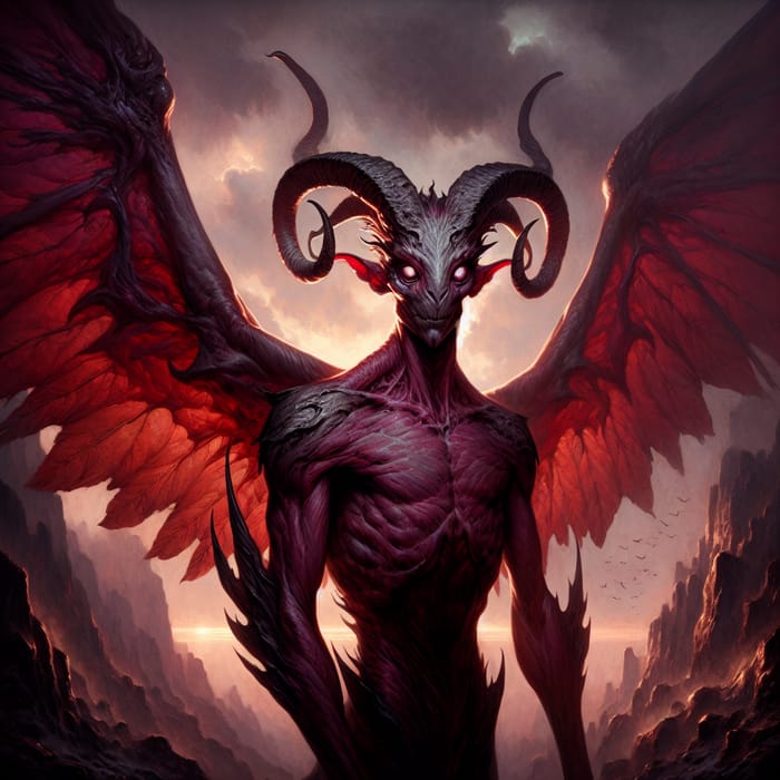 Winged Tiefling with Piercing Goat Eyes | Fantastical Creature Art