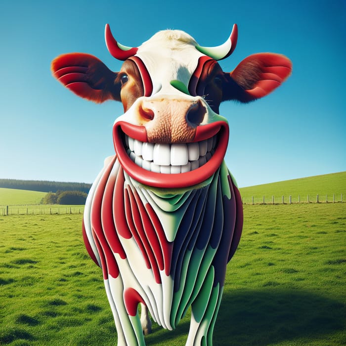 Smiling Cow in Field | Playful Red & White Hide | Joyful Moment