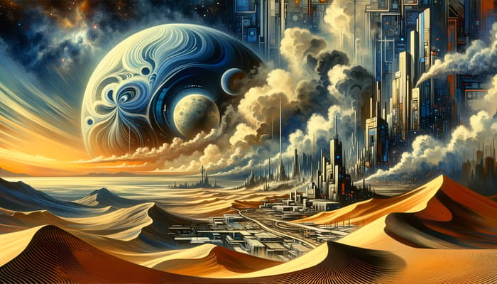 Dune Thunderstorm: Futuristic Cityscape | Sci-Fi Artistic Spectacle