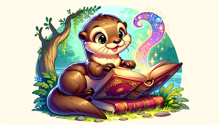 Playful Otter Engrossed in Enchanted Book | Wildlife Art