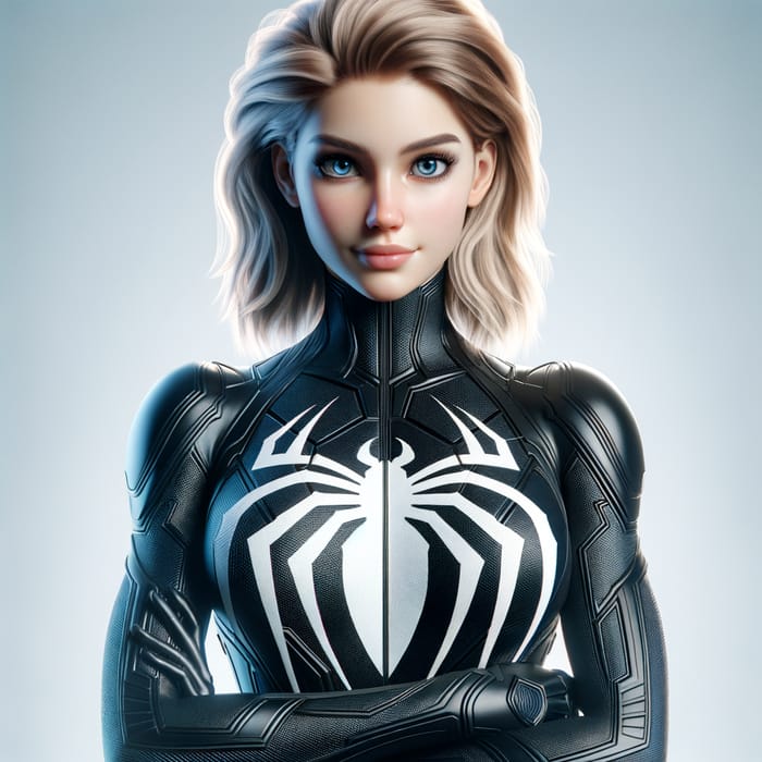Intimidating Female Superhero in Black Alien Suit
