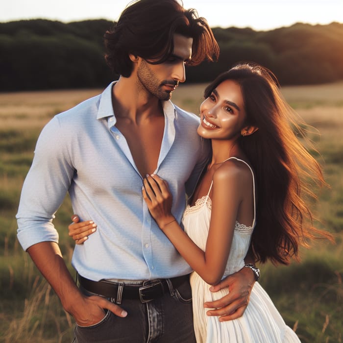 Romantic Couple in a Field at Sunset | Love and Togetherness