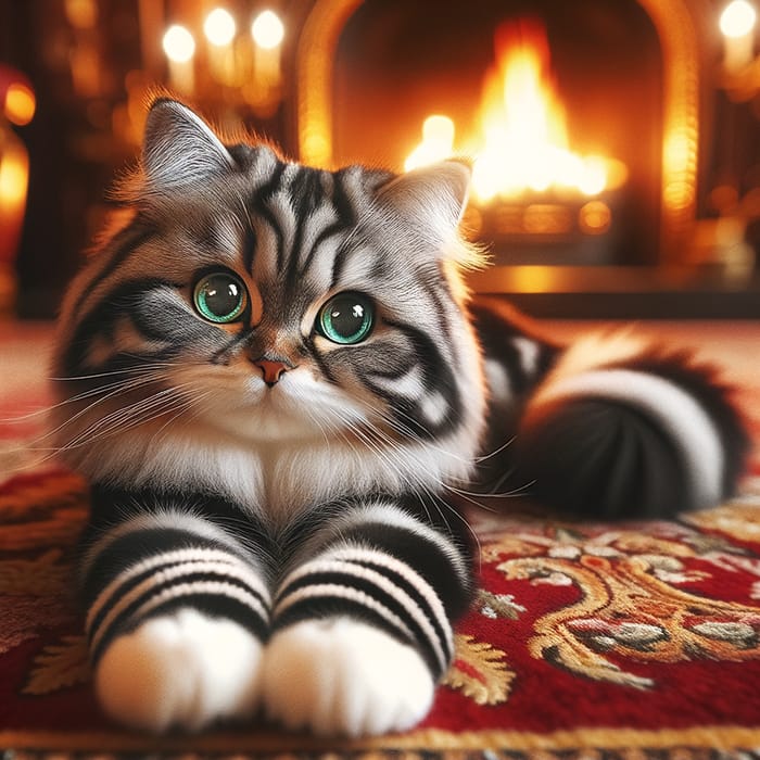 Adorable Cat Resting by Fireplace