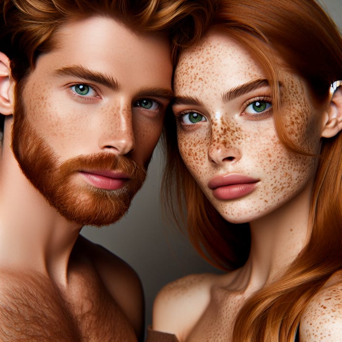 Close-Up Ginger-Haired Couple with Freckles | Romantic Look