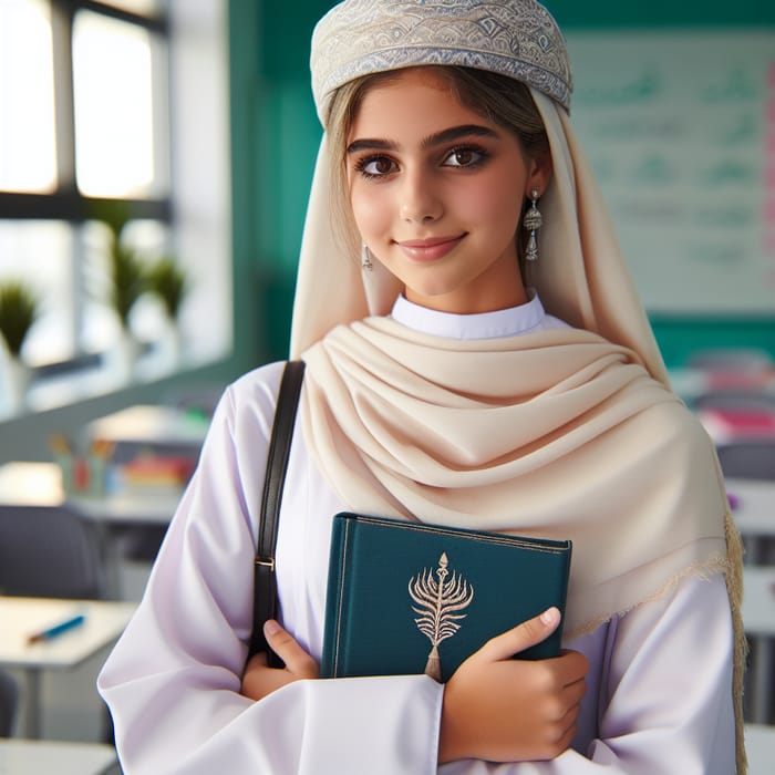 Omani Female Student in Traditional School Uniform