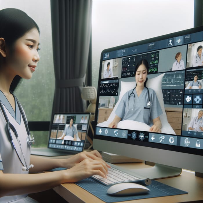 South East Asian Nurse in Telehealth Session with Remote Patient Monitoring