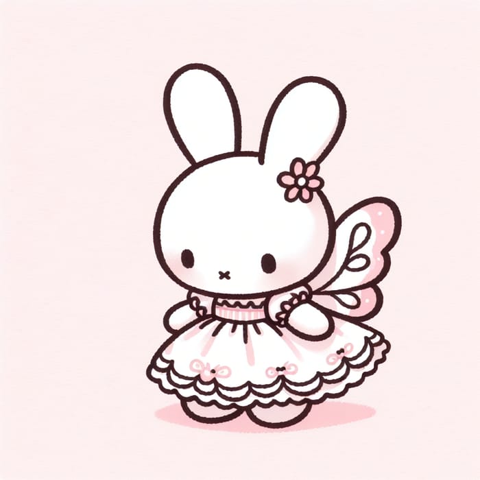 Playful White Bunny with Butterfly Wings in Pink Sanrio Style