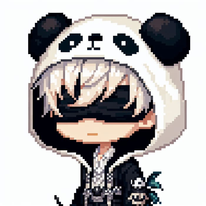 Albedo Chibi Pixel Art in Panda Hoodie & Blindfold
