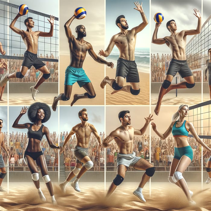 Diverse Group of Volleyball Athletes in Action