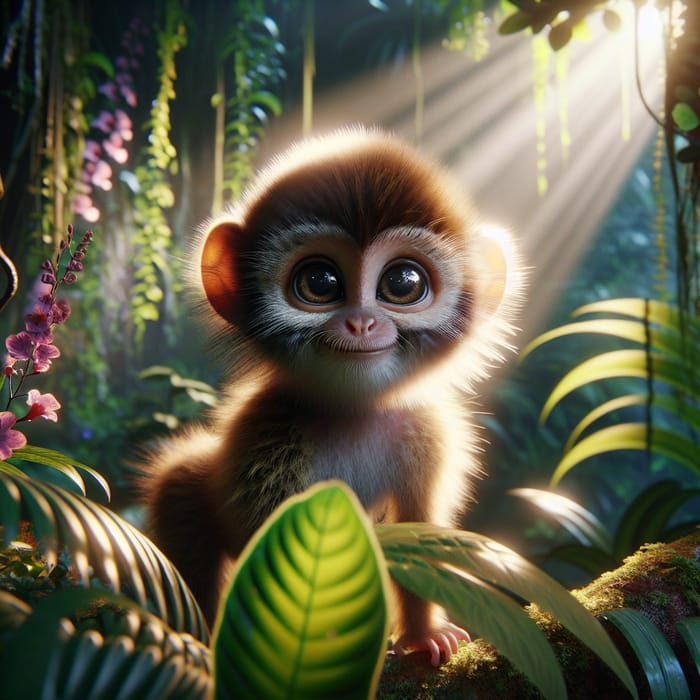 Curious Monkey Making Eye Contact in Lush Jungle
