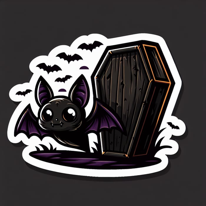 Spooky Bat and Coffin Sticker Design