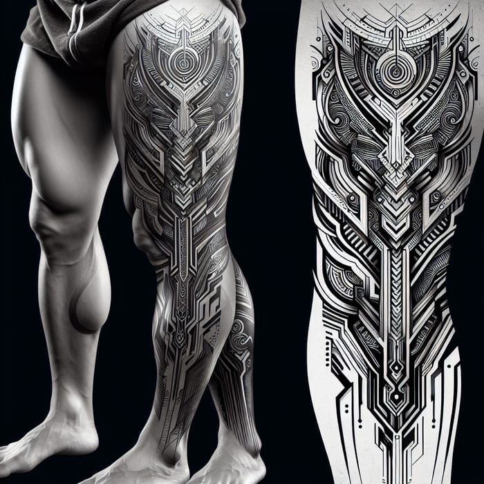 Tribal Hitech Full-Leg Tattoo Design