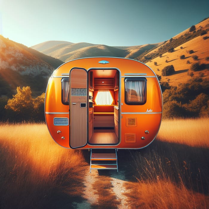Vivid Orange Caravan with Open Doors | Discover Adventure