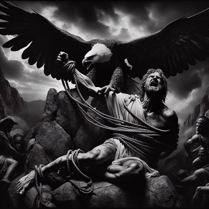 Prometheus Enduring Eagle Assault: Greek Mythology Sculpture