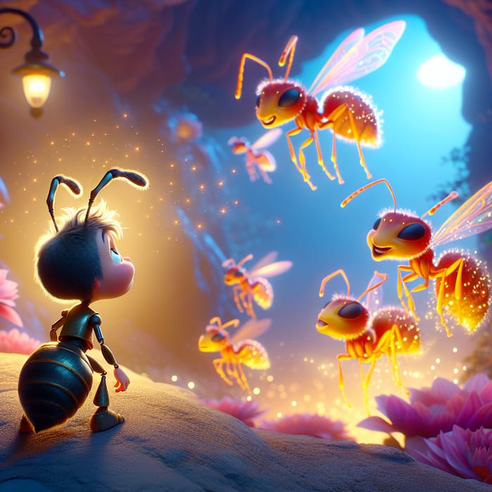 Enchanting Brave Little Ant Gazing at Flying Ants
