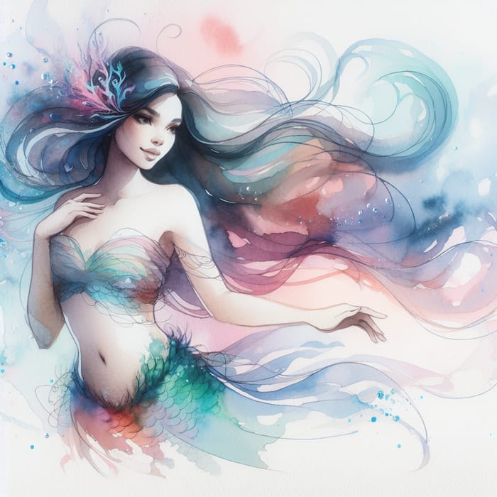 Mystical Mermaid in Dreamy Underwater Setting | Watercolor Art