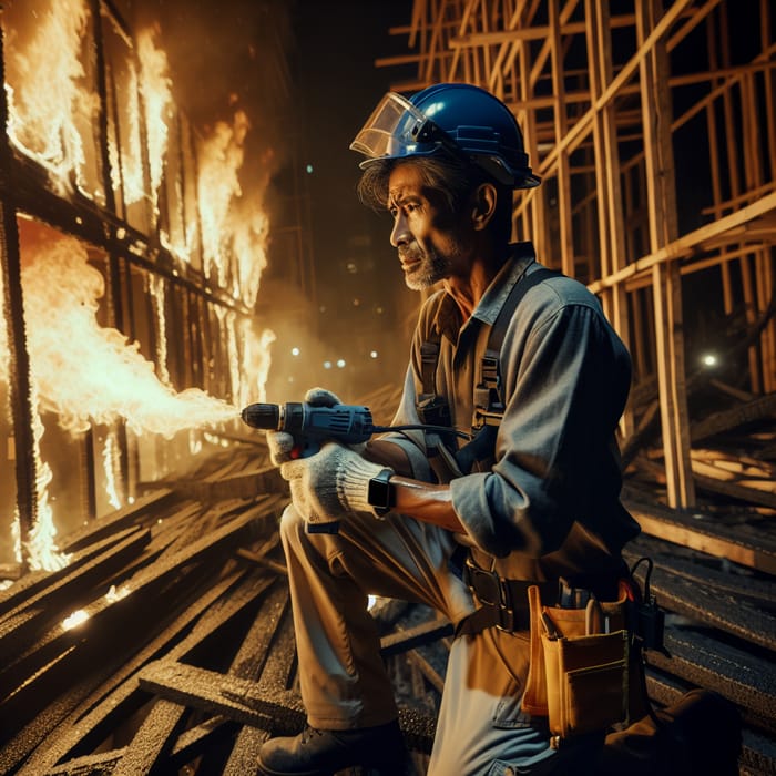 Asian senior worker engineer wearing helmet and safety clothes in