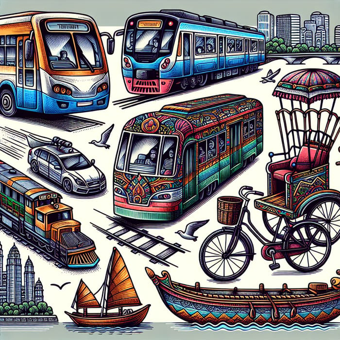 Doodle of All Public Transportations: Bus, Train & More