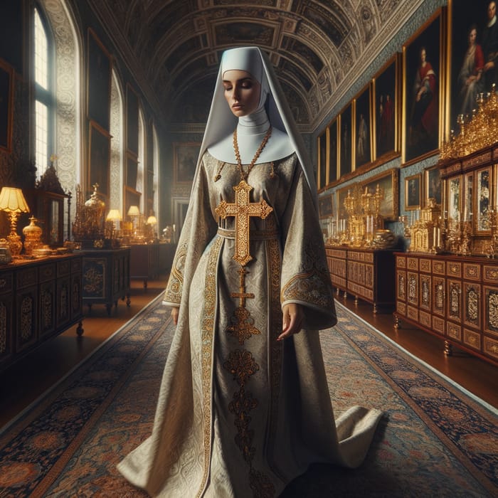 Luxurious Caucasian Nun in Traditional Attire