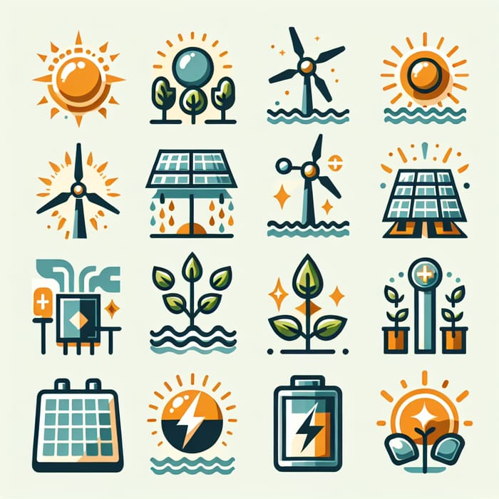 Renewable Energy Icons: Solar, Wind, Hydro & More