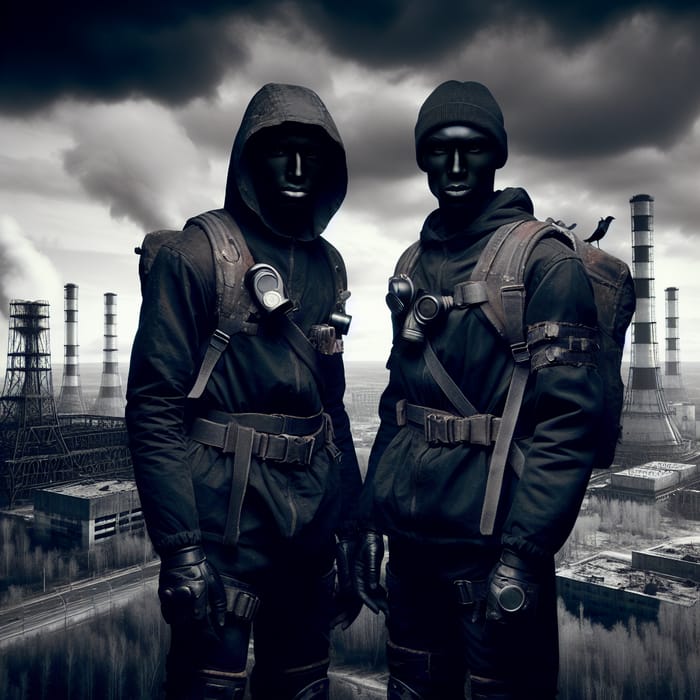 Dark Chernobyl Stalker Game Characters in Post-Apocalyptic Setting