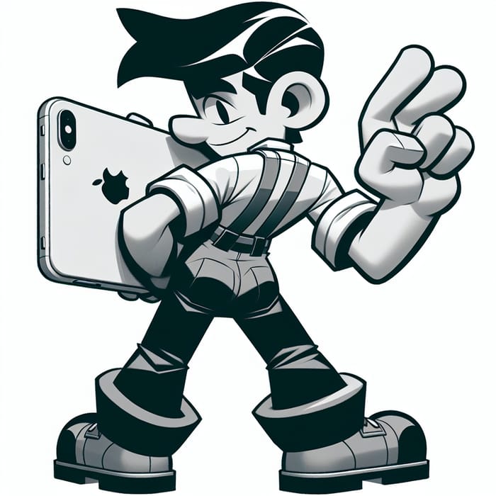 Mario-Style Animated Character with iPhone - Full-Body Illustration