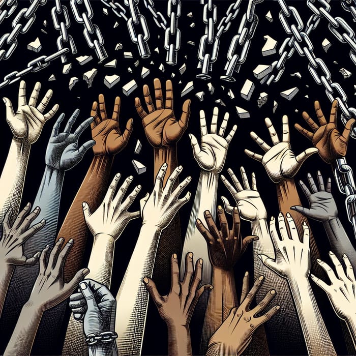 Diverse Hands Breaking Free: Symbol of Liberation