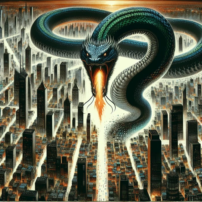 Massive Serpent Wreaks Havoc - Fiery Assault on the City