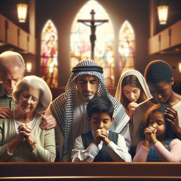 Multigenerational Multiethnic Christians Praying Scene