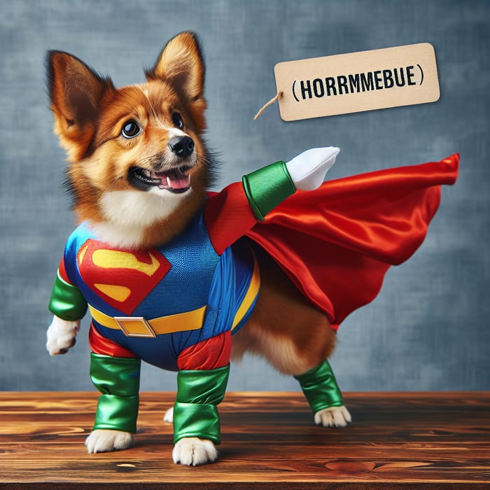 Superhero Dog on Table: Brave Canine Costume Heroics