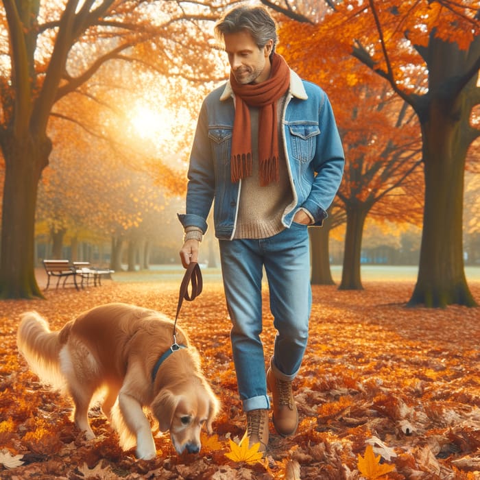 Man with Dog Walking in the Park