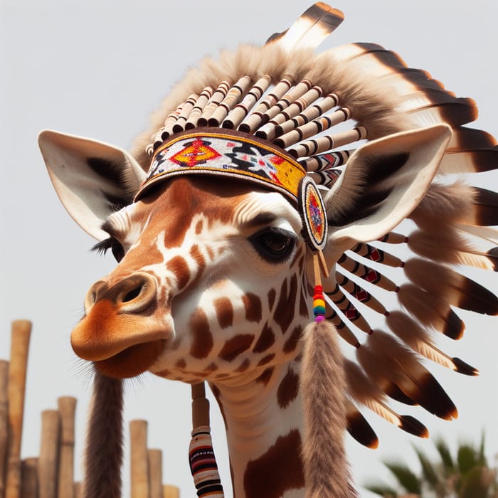 Giraffe in Indian Headdress