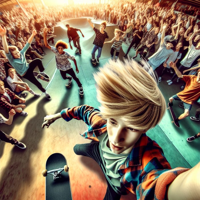 Vibrant Skate Park Scene: Teenage Boy's Dynamic Movements