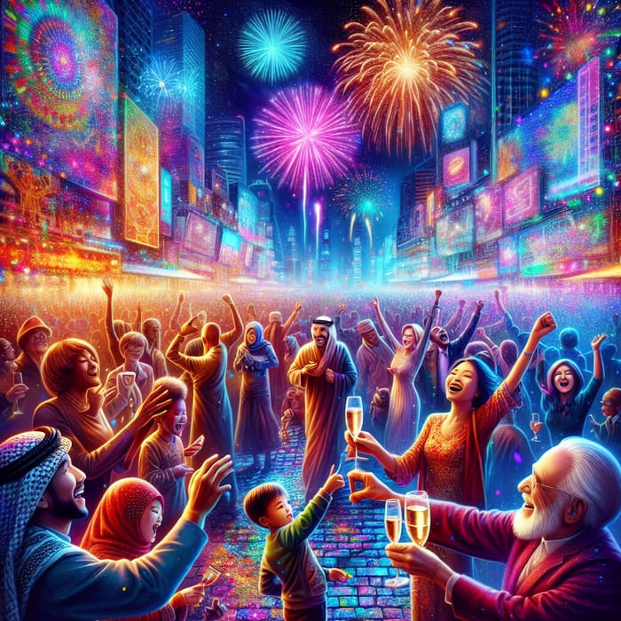 New Year Celebration in Vibrant City Square