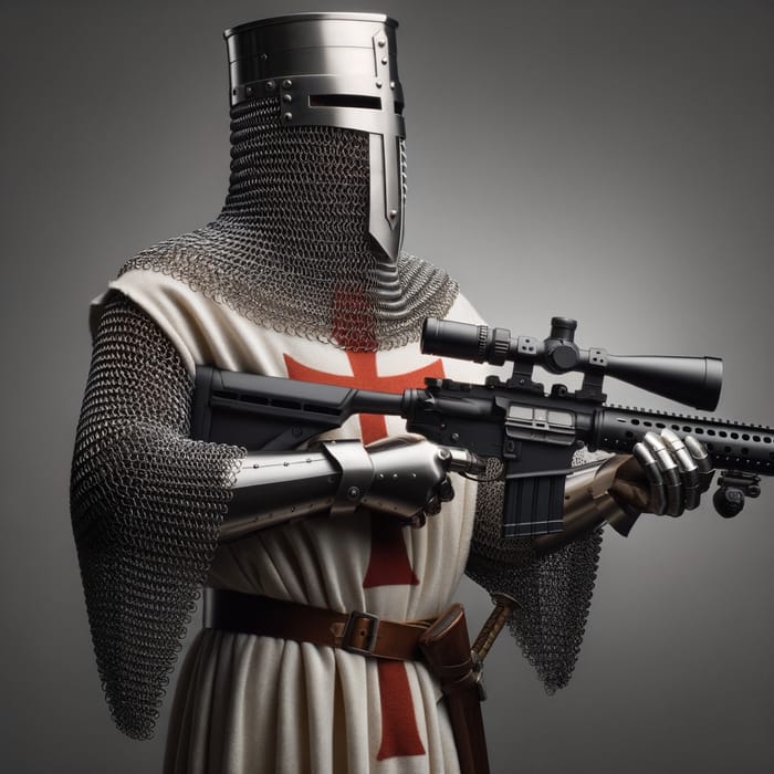 Iconic Crusader in Chainmail with Modern Sniper Rifle