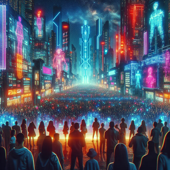 Futuristic Cyberpunk City Skyline | Vibrant New Year Celebration