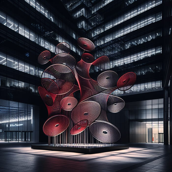 Red Circles and Squares Light Art Sculpture at Business Center