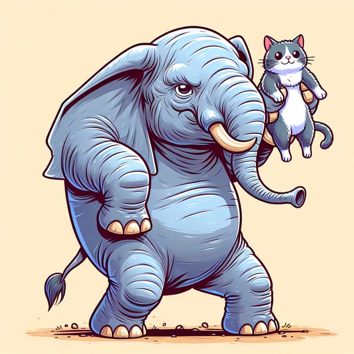 Whimsical Elephant Lifting Cat