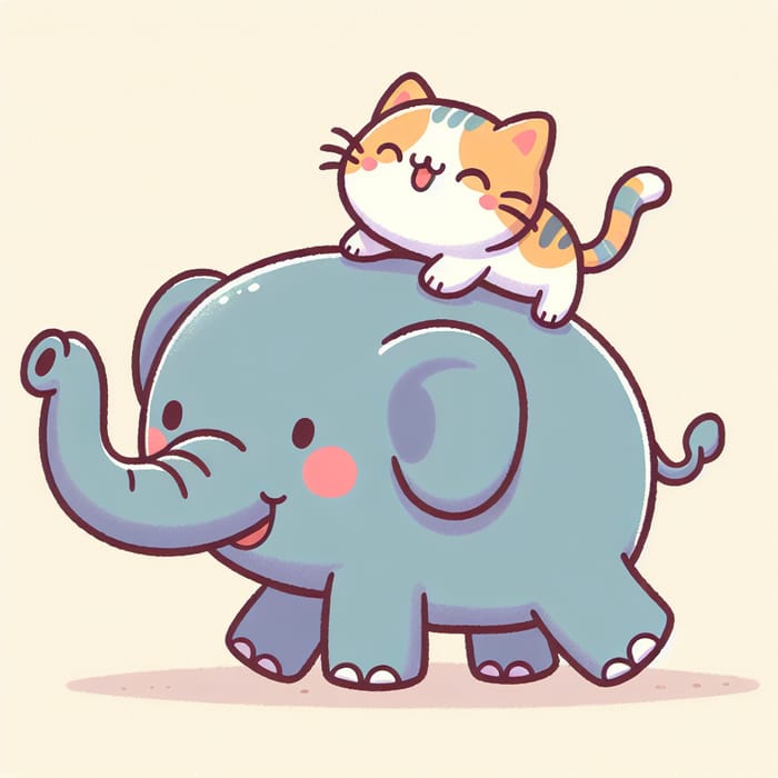 Whimsical Elephant Carrying Cat: Cute Cartoon Illustration